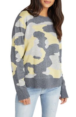 VICI Collection Distressed Camo Pattern Sweater in Yellow/Charcoal