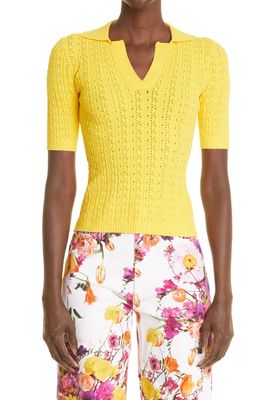 Adam Lippes Pointelle Knit Polo Sweater in Citron