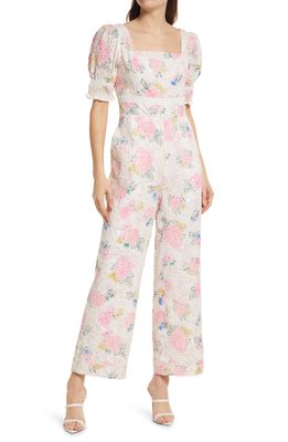 Adelyn Rae Angei Eyelet Embroidered Jumpsuit in Pink Floral