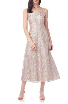 JS Collections Rosie Embroidered Midi Cocktail Dress in Silver