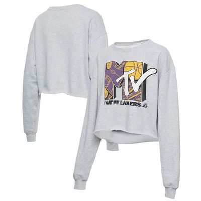 Women's Junk Food Heathered Gray Los Angeles Lakers NBA x MTV I Want My Cropped Fleece Pullover Sweatshirt in Heather Gray