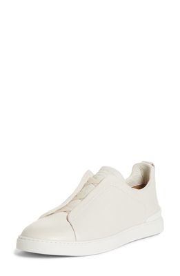 ZEGNA Triple Stitch Deerskin Leather Slip-On Sneaker in White