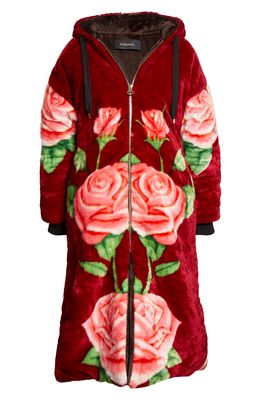 EQUIHUA Unisex Devotion Cobija Floral Hooded Blanket Coat in Red/Pink