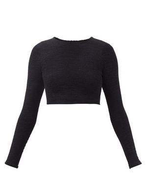 Hunza G - Celeste Open-back Crinkle-knit Cropped Top - Womens - Black