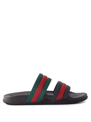 Gucci - Web-stripe Rubber Slides - Mens - Black Red