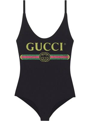 Gucci logo print swimsuit - Black