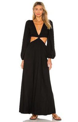 Indah Julie Solid Ruched Bodice Cutaway Maxi Dress in Black