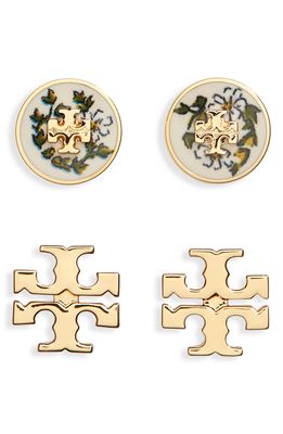 Tory Burch Kira Set of 2 Stud Earrings in Tory Gold /Daisy Vines