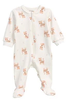 Petit Lem Baby Leopard Fitted Organic Cotton One-Piece Pajamas in 101 Off White