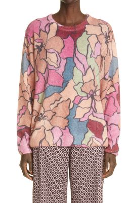 Dries Van Noten Floral Alpaca Blend Sweater in 305 Pink