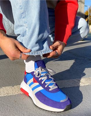 adidas Originals Retrophy F2 sneakers in blue and red