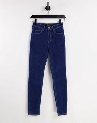 Lee Scarlett high rise skinny jeans in dark wash blue-Blues