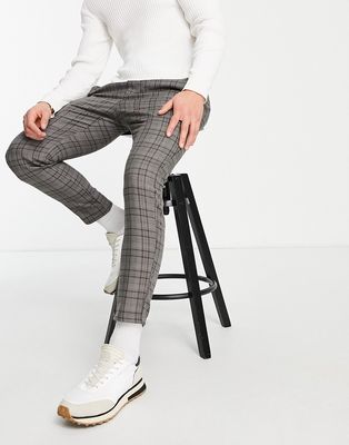 Only & Sons jersey check pants with drawstring waist in gray