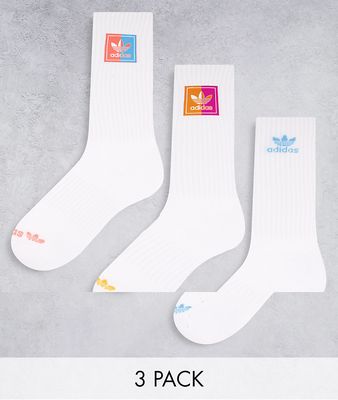 adidas Originals 3-pack split Trefoil crew socks in white