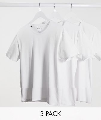 Selected Homme 3 pack crew neck T-shirt in white