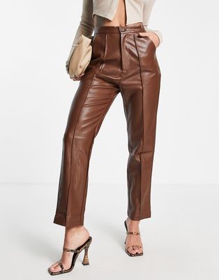 SNDYS Lennox leather look pants in chocolate-Brown