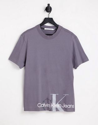 Calvin Klein Jeans cut-off two-tone monogram T-shirt in gray