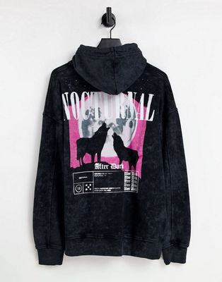 Topman nocturnal grunge hoodie in washed black