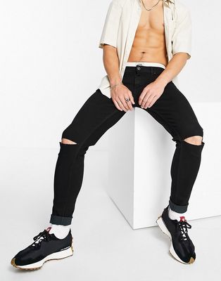 DTT skinny fit ripped jeans in black