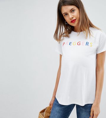 ASOS DESIGN Maternity t-shirt with rainbow preggers print in white
