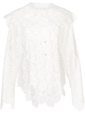 yuhan wang floral-embroidered long-sleeved blouse - White