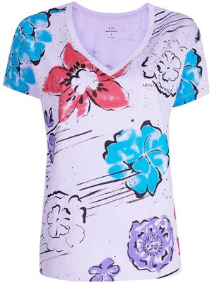 Armani Exchange floral-print T-shirt - Purple