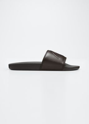 Men's Leather & Rubber Debossed Logo Slides