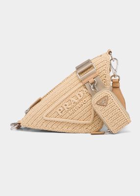 Triangle Logo Raffia Shoulder Bag