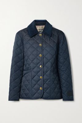Burberry - Reversible Corduroy-trimmed Quilted Shell And Checked Cotton Jacket - Blue