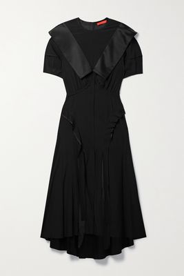 Commission - Assembly Asymmetric Ruffled Gathered Stretch-silk Midi Dress - Black
