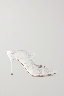 Malone Souliers - Maureen 85 Leather-trimmed Corded Lace Pumps - White
