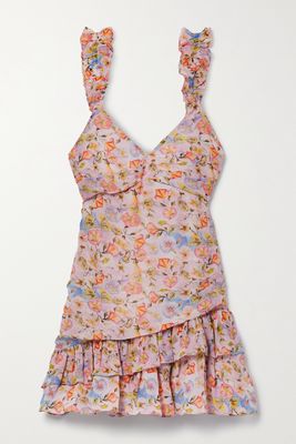 LoveShackFancy - Desra Ruffled Floral-print Crepon Mini Dress - Pink