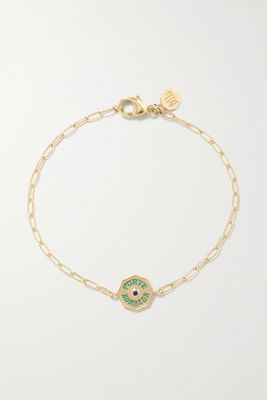 Marlo Laz - Wee Porte Bonheur Coin 14-karat Gold, Enamel And Sapphire Bracelet - one size