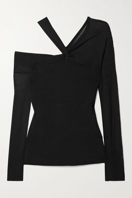 Helmut Lang - Asymmetric Cutout Paneled Ribbed And Stretch-knit Top - Black
