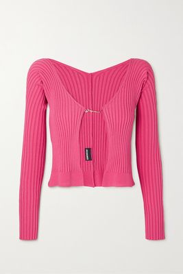 Jacquemus - Pralù Cropped Embellished Ribbed-knit Cardigan - Pink