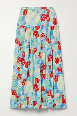 RIXO - Nancy Pleated Floral-print Voile Midi Skirt - Blue