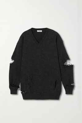 Balenciaga - Oversized Distressed Wool Sweater - Gray