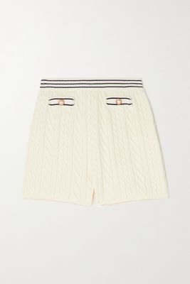 Alessandra Rich - Embellished Cable-knit Cotton-blend Shorts - White
