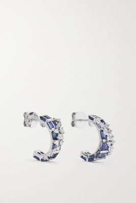 Ananya - 18-karat White Gold, Sapphire And Diamond Earrings - one size