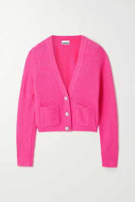 GANNI - Crystal-embellished Ribbed-knit Cardigan - Pink