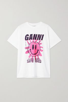 GANNI - Printed Organic Cotton-jersey T-shirt - White