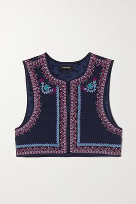 Isabel Marant - Cruz Cropped Embroidered Cotton Vest - Blue