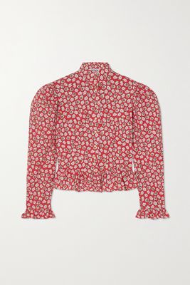 Batsheva - Grace Faux Pearl-embellished Floral-print Cotton-poplin Blouse - Red