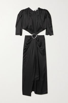 Paco Rabanne - Embellished Cutout Satin Midi Dress - Black