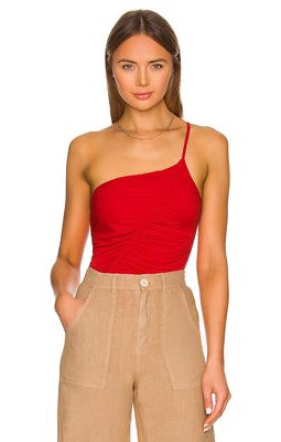 Enza Costa One Shoulder Ruched Tank in Red