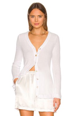 Enza Costa Terry Knit Cardigan in White