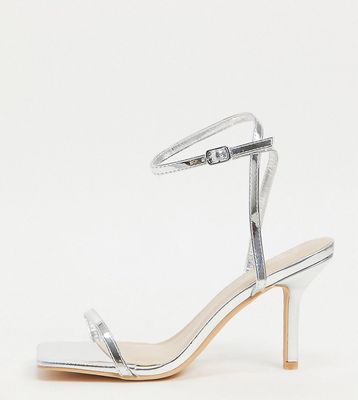 Glamorous Wide Fit barely there heeled sandals in silver