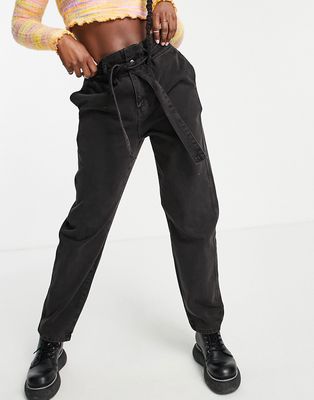 Bolongaro Trevor paper bag waist jeans in washed black