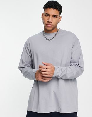 Topman long sleeve extreme oversized fit t-shirt in gray
