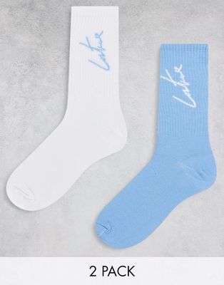 The Couture Club 2 pack sports socks in white and blue